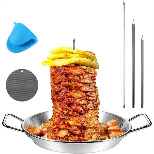 Brocheta para Parrilla, Brocheta Vertical de Acero Inoxidable, Soporte Vertical Brasileño para Asador con 3 Púas Extraíbles (8/10/12 Pulgadas),A