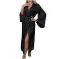 thumbnail image 2 of Fanxing Long Robes for Women Satin Valentines Slik Kimono Bathrobe with Belted Wedding Party Bridesmaids Sleepwear Lounghewear Black S, 2 of 4