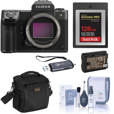Fujifilm GFX 100 II Medium Format Mirrorless Camera, Bundle with 128GB Type-B Memory Card, NP-W235 Battery, Shoulder Bag, OTG Card Reader and Cleaning Kit