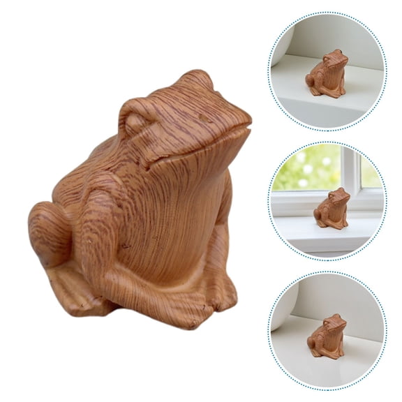 BESTYASH Woodgrain Brown Frog Figurine Resin Sculpture for Fairy Garden Outdoor Decoration