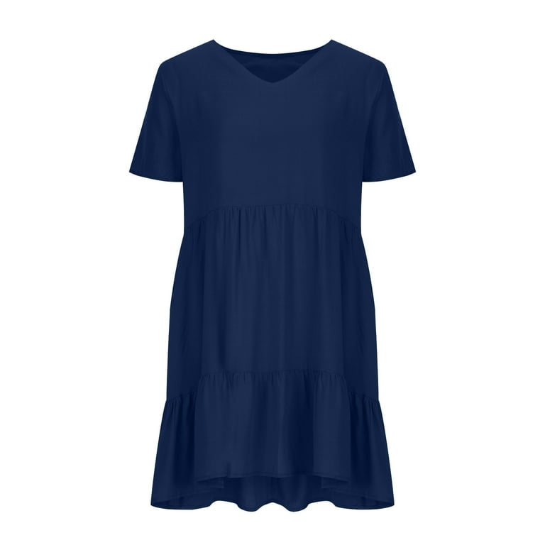 Bigersell Nursing Dress Women's Summer Casual V-Neck Short Sleeve Folding  Solid Dresses Tulle Dress Women Fit & Flare Dresses, Style 32421, Dark Blue  L - Walmart.com