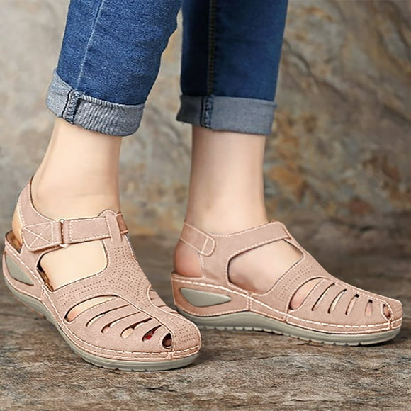 WIZUTIZ Fisherman Sandals for Women Flat Sandals for Women Comfortable Sandals for Women Running Comfortable Stretchy Hollow Out Sandals Pull-On Shoes Medium Solid Sandals Pink