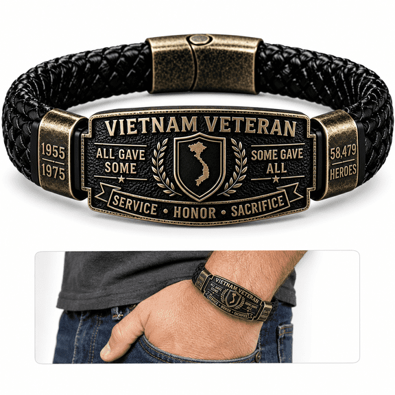 Vietnam Veteran Bracelet for Men, Heavy Duty Style Braided Woven Wristband, Patriotic Veteran Keepsake Bracelet, Gift Box Included
