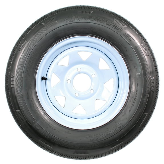 eCustomrim Radial Trailer Tire On Rim ST205/75R14 205/75-14 Load C 5 Lug White Spoke Wheel