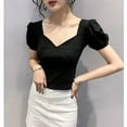 thumbnail image 3 of Camisa de mujer Blusa corta con cuello en V y manga corta con cuello en V Blusa informal con camiseta, Negro, L Scienceny  AP001254-03B, 3 of 7