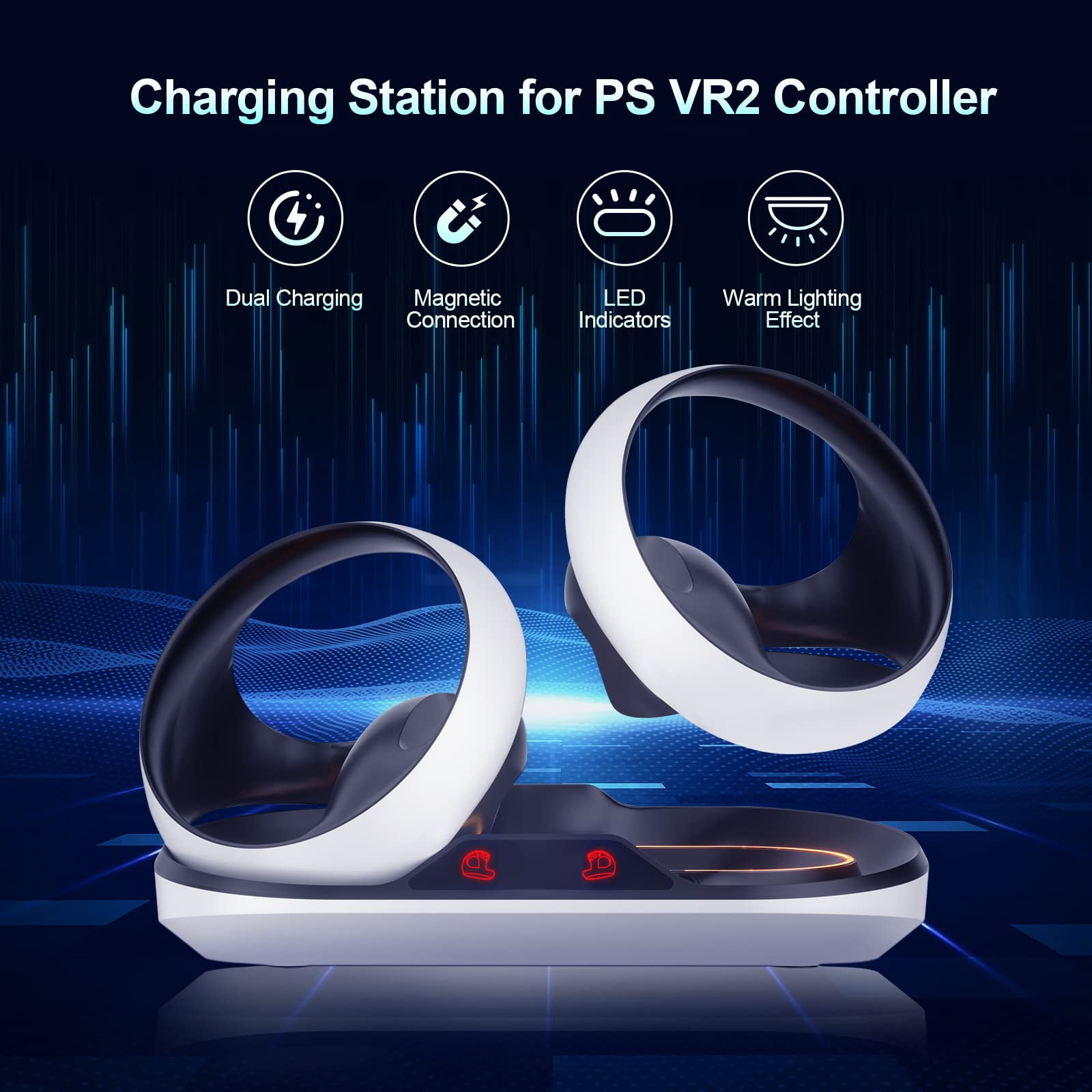  Controller Charging Dock for PS5 VR2, PSVR 2 Charging Station  with VR Headset Holder Display Stand, PS VR2 Controller Charger for PSVR2  Accessories with Led Indicator, 2 Magnetic Clasp & Type-C