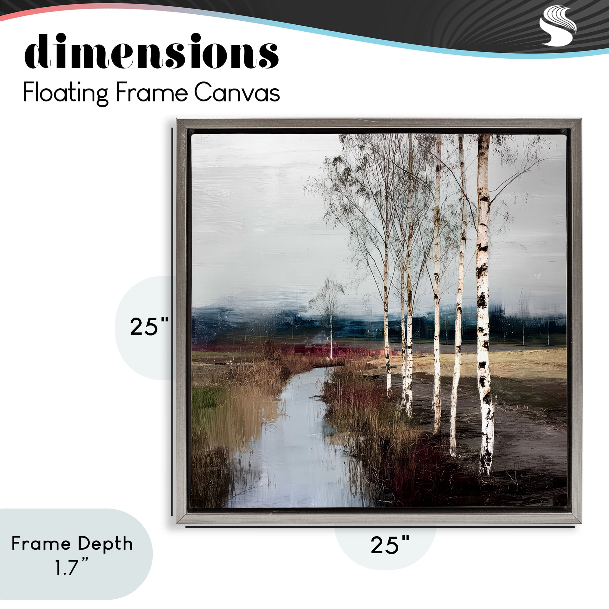 Stupell Industries Birch Creek River Gray Framed Floater Canvas Wall Art, design by Kim Curinga