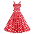 thumbnail image 4 of Women Vintage Polka Dot 1950S Rockabilly Halter Audrey Dress Retro Floral Evening Cocktail Swing Dress Red S, 4 of 4