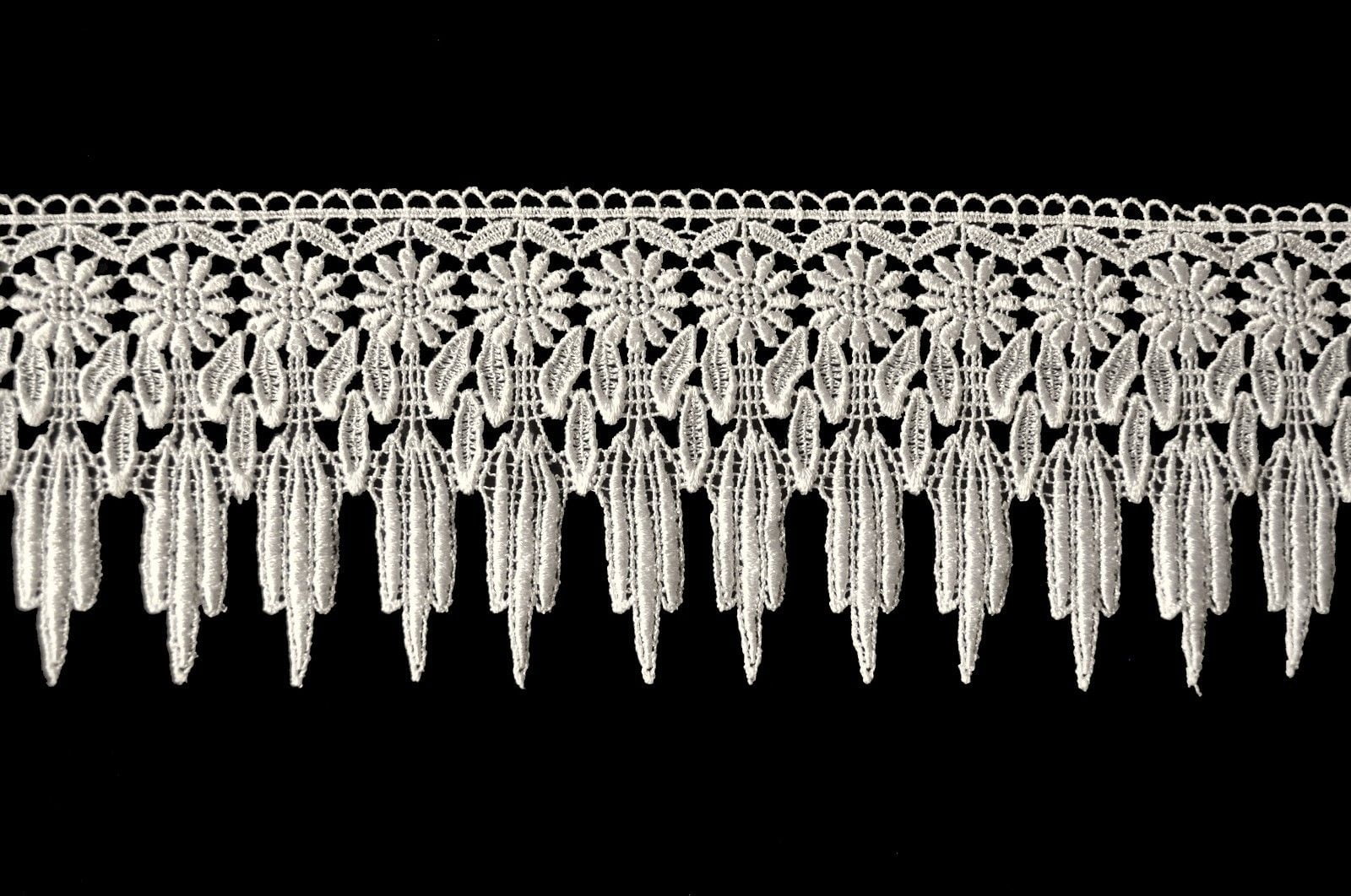 Lily 4.5" Ivory and White Venise Floral Lace Trim Scalloped Edge Sold By Yard