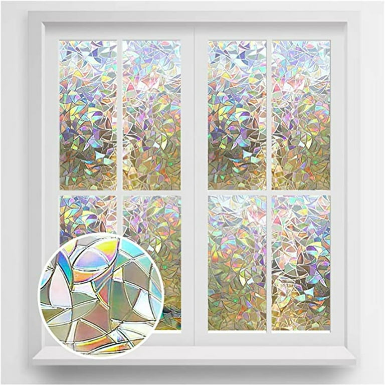 Window Film, Privacy Window Film, Stained Glass Decals, Holographic Rainbow  Window Film, Window Covering Film, Window Prism Film, Half Moon  Anti-UV(11.8 x 39.3) 