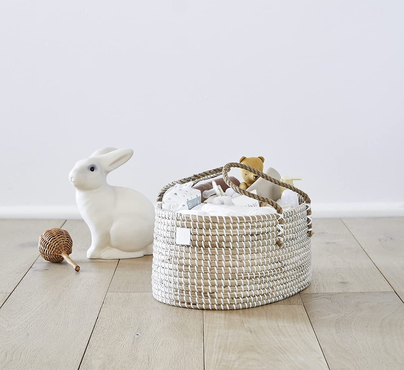 Handmade Nursery Nappy Stacker Caddy Storage Basket Tub Box Bunny Rabbit Hare 