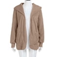 thumbnail image 6 of Women Hooded Cardigan Fuzzy Jacket Winter Open Front Fleece Coat Outwear with Pockets Multicolor XL, 6 of 8