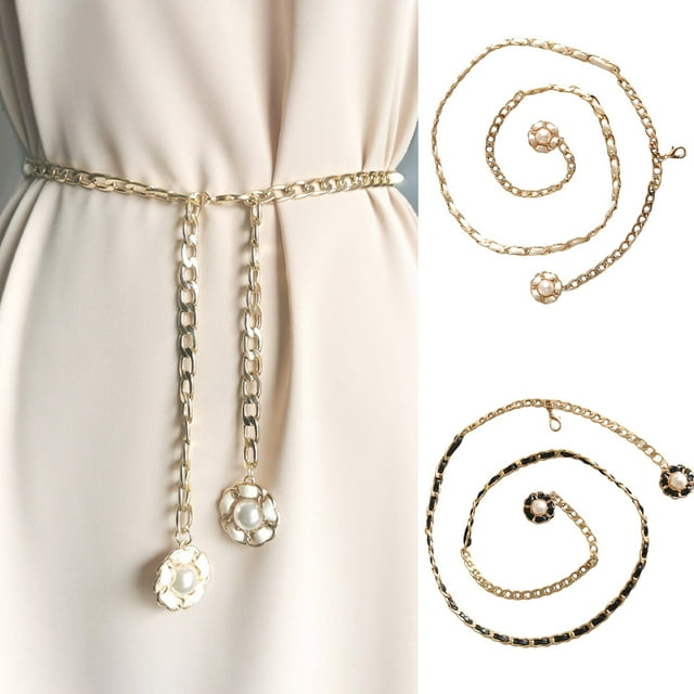 Ceinture Jeans Accrocheur avec Chaîne Extensible Simple Conception Tressée Détail Robe Décoration Alliage Femmes Corps Chaîne Bijoux Accessoires Porter au Quotidien