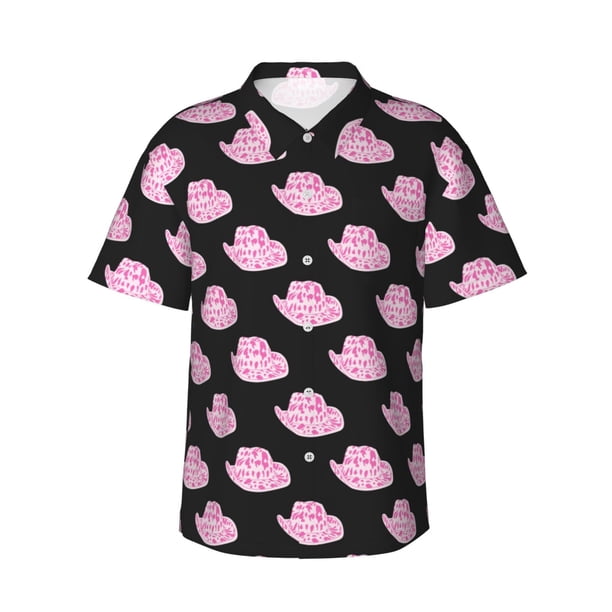 Balery Cowboy Hat Camisas hawaianas de manga corta para hombre, camisas playeras de corte holgado, camisas de vacaciones con botones,Small
