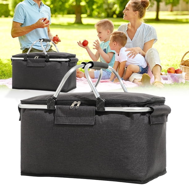 melotizhi Insulated Cooler Bag Picnic Basket Leakproof Portable Cooler, Premium Folding Basket Foldable Insulated Basket, Black