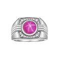 thumbnail image 1 of RYLOS Mens Rings Sterling Silver Designer Round Gemstone &  Sparkling Diamond Ring Star Ruby July Birthstone Rings For Men, Men's Rings, Silver Rings, Sizes 8 - 13, 1 of 7