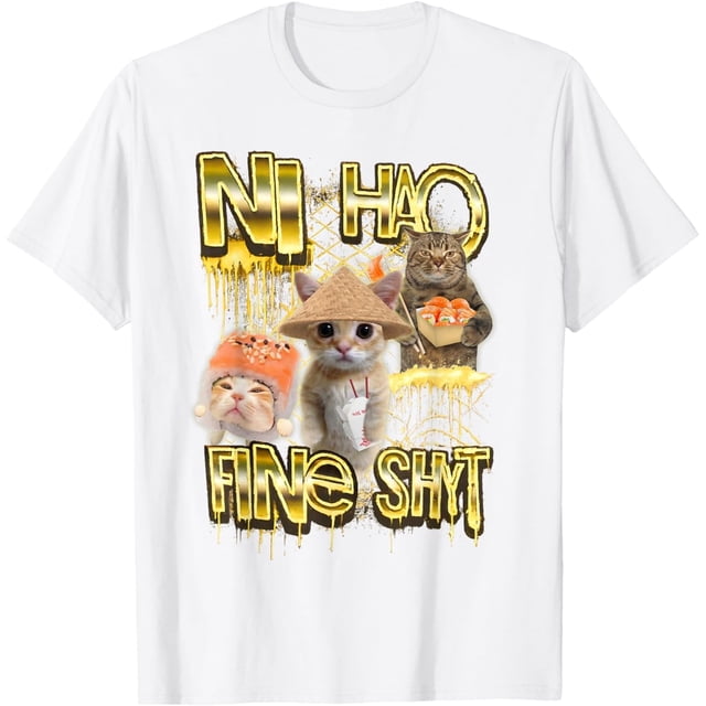 Ni Hao Fine Shyt Funny Brainrot Gen Z Meme Camiseta