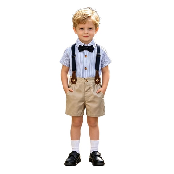 HAYIMI Toddler Boys Short Sleeve Striped T Shirt Tops Suspenders Shorts Child Kids Gentleman Outfit Sets Trendy Clothes Sets