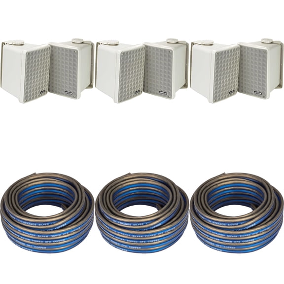 Kicker (3 Pair ) KB6B 2-Way Full Range Indoor Outdoor Speakers (Pair) Weatherproof Speakers for Patio Garage Poolside in-Home, Gray & 60ft Speaker Wire Bundle