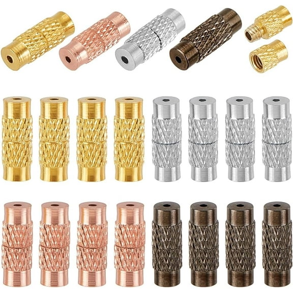 100pcs 4 Colors Brass Screw Clasps 12x4mm Twist Clasps Barrel Clasp Cord End Caps Jewelry End Tip Caps Screw Connector Fastener Jewelry Craft Supplies Making