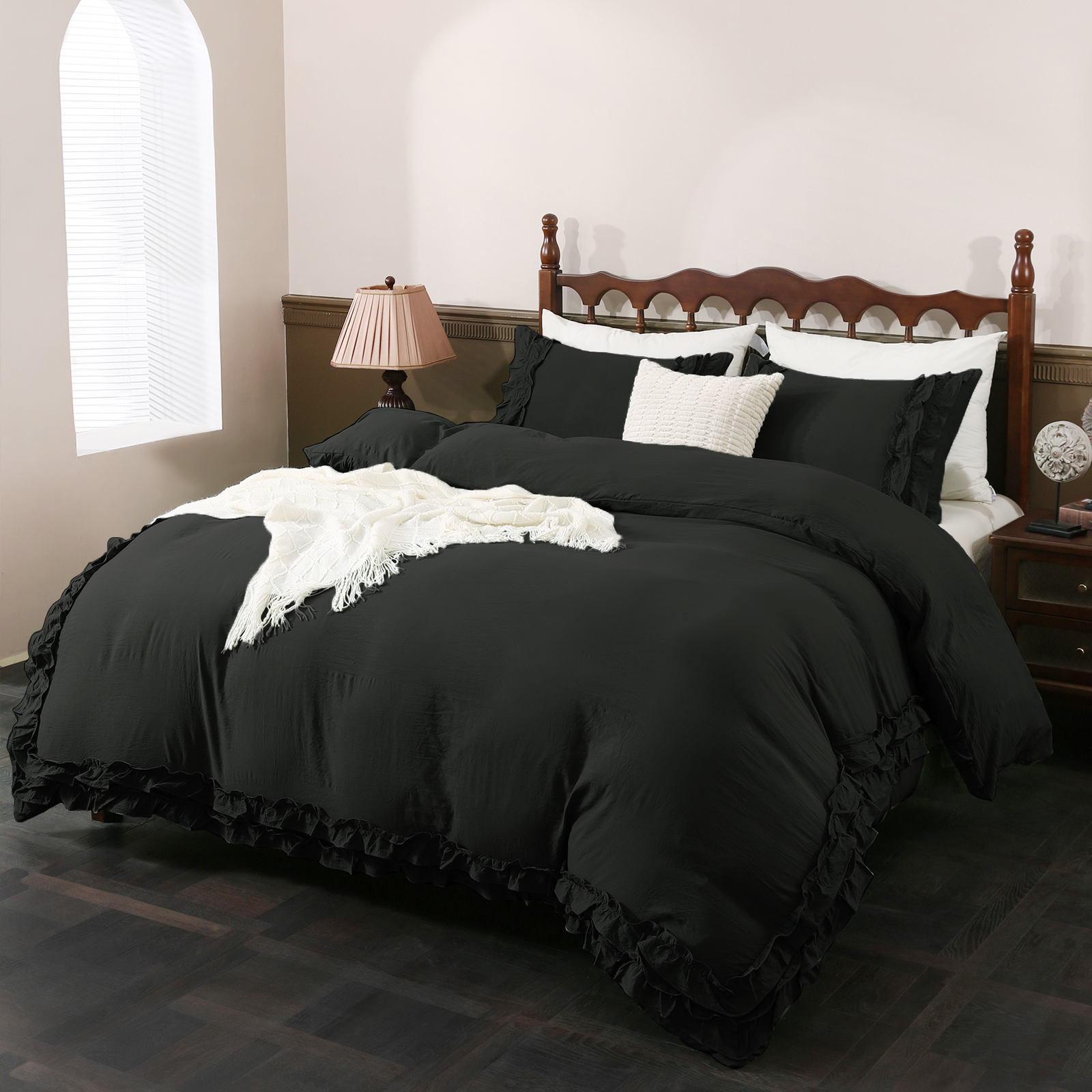 White Ruffle Duvet Cover Set Queen Size Shabby Chic Bedding Set Ruffled Farmhouse Pure White Comforter Cover Boho Duvet Cover Set
