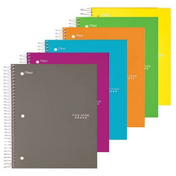 Five Star Notebook, 5 Subject, Wide Ruled, Assorted, 6 Pack (38438)