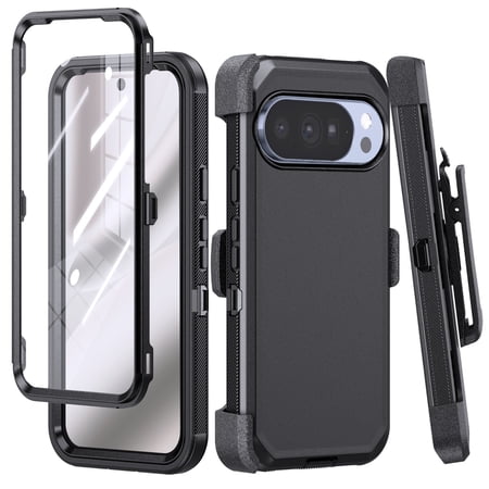 Thousand Gear Compatible for Google Pixel 11 Pro 2026 Grizzly Case, Belt Clip Holster Built-in Screen Protector Kickstand Rugged Shockproof Cover - Black
