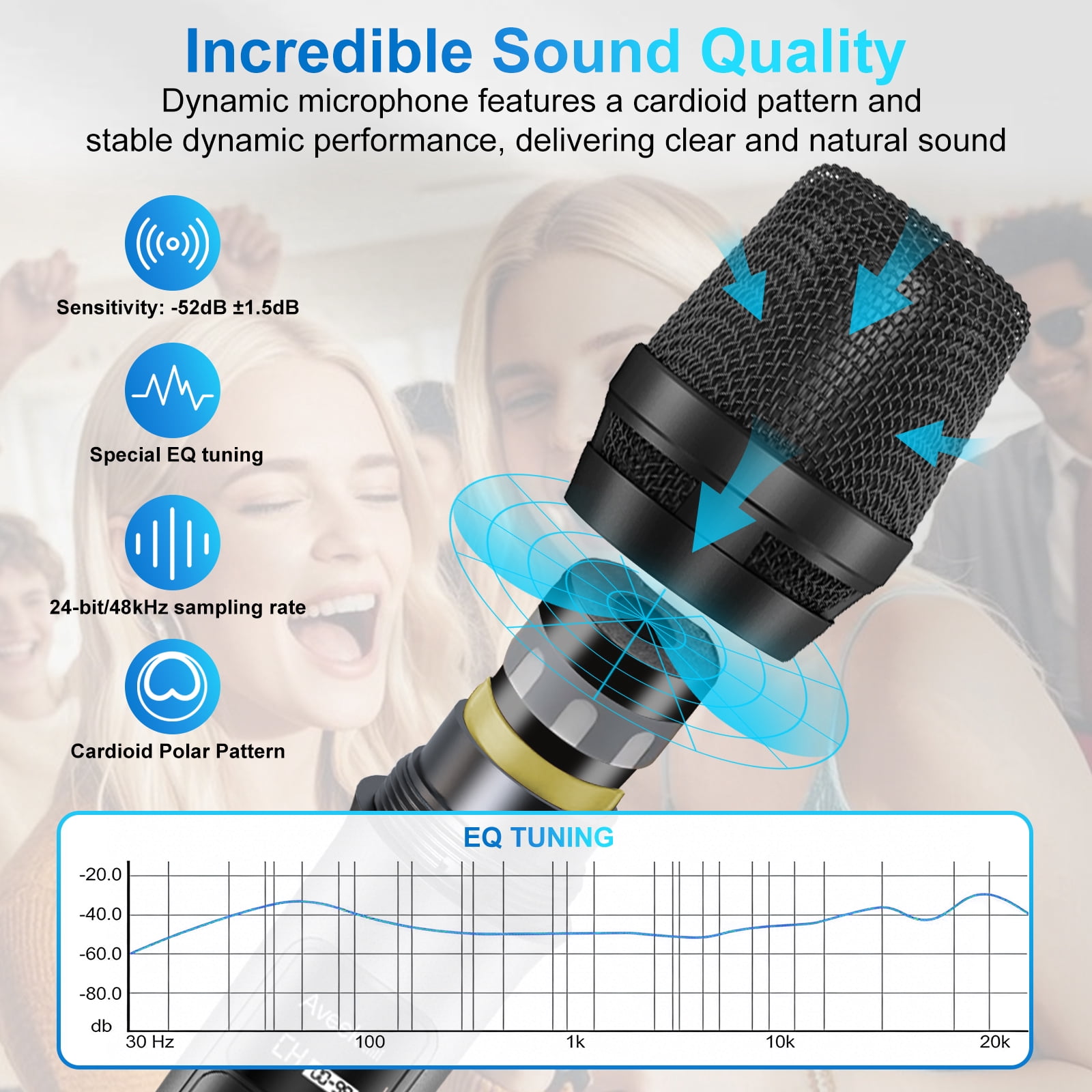 Aveek Wireless Microphone System,4-Channel Wireless Mic,262ft Range,40Hour Battery,Dynamic Microphones for Karaoke,Singing,Speech,Stage,Wedding,DJ