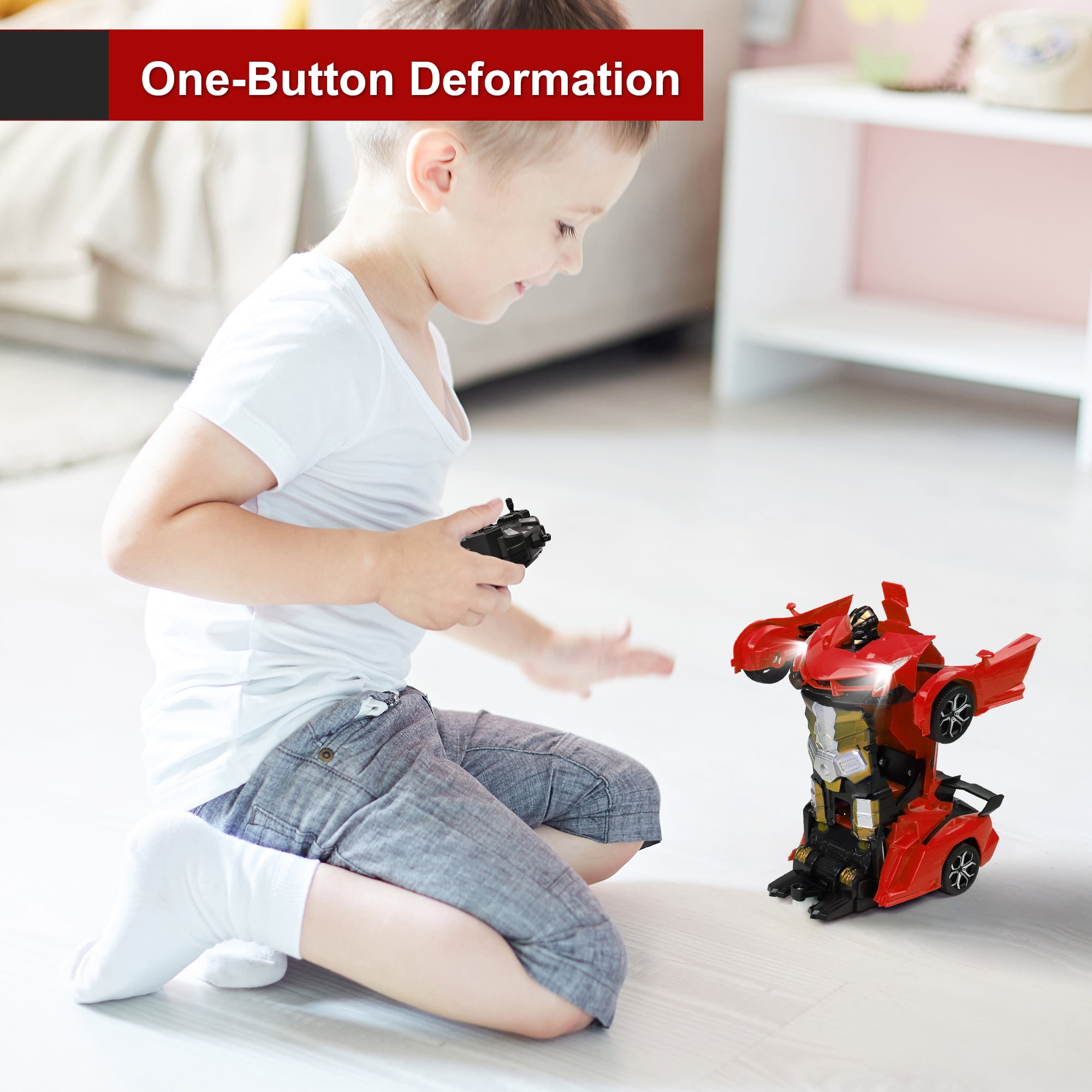 Carsky Remote Control Car,Transform Robot Toys 1:18 RC Cars for Kids,Red, 2.4Ghz 360°Rotating Stunt Race Car Toys for Kids Boys 5-8.