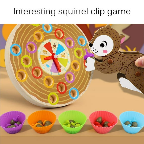 Children Wooden Educational Toys Squirrel Squirrel Clip Nut Toy Clip Nut Turntable Game Concentration Training Early Education Wooden Toys