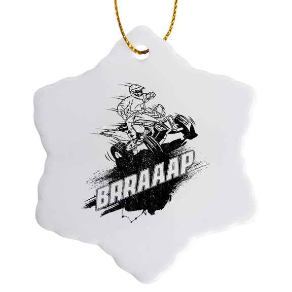 3drose, Cool Atv Racer Brraaap Quad Biker and Four Wheeler Rider, 3 inch Snowflake Porcelain Ornament