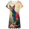 thumbnail image 3 of Fantasy Harlequin Cats Flower Sundress Short Sleeve Dress Summer Women Clothes Dress for Women Dresses, 3 of 7