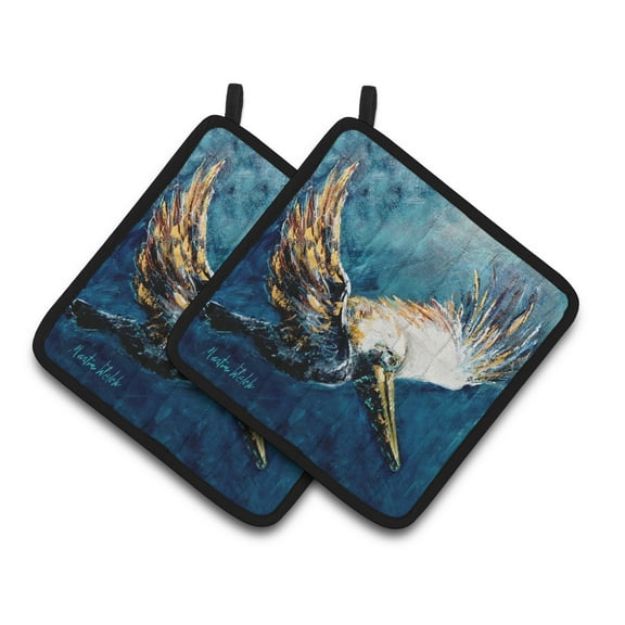 Carolines Treasures MW1135PTHD Pelican Go For It Pair of Pot Holders , 7.5HX7.5W, multicolor