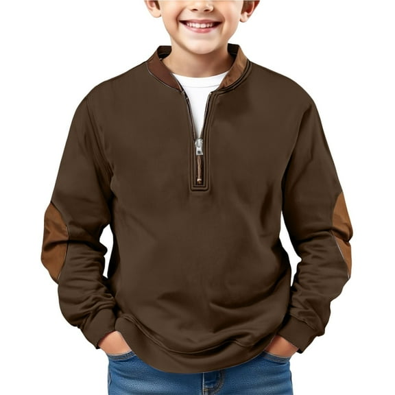 PINQI Kids Boys Half Zip up Sweatshirts Plain Fall Warm Pullover Sweatshirt Long Sleeve Cute Sport Tops Clothes with Pockets