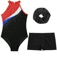 thumbnail image 3 of TiaoBug Kids Girls Shiny Rhinestone Gymnastics Dance Leotards Shorts with Hair Band Set Dancewear Unitards Black&Red 16, 3 of 7
