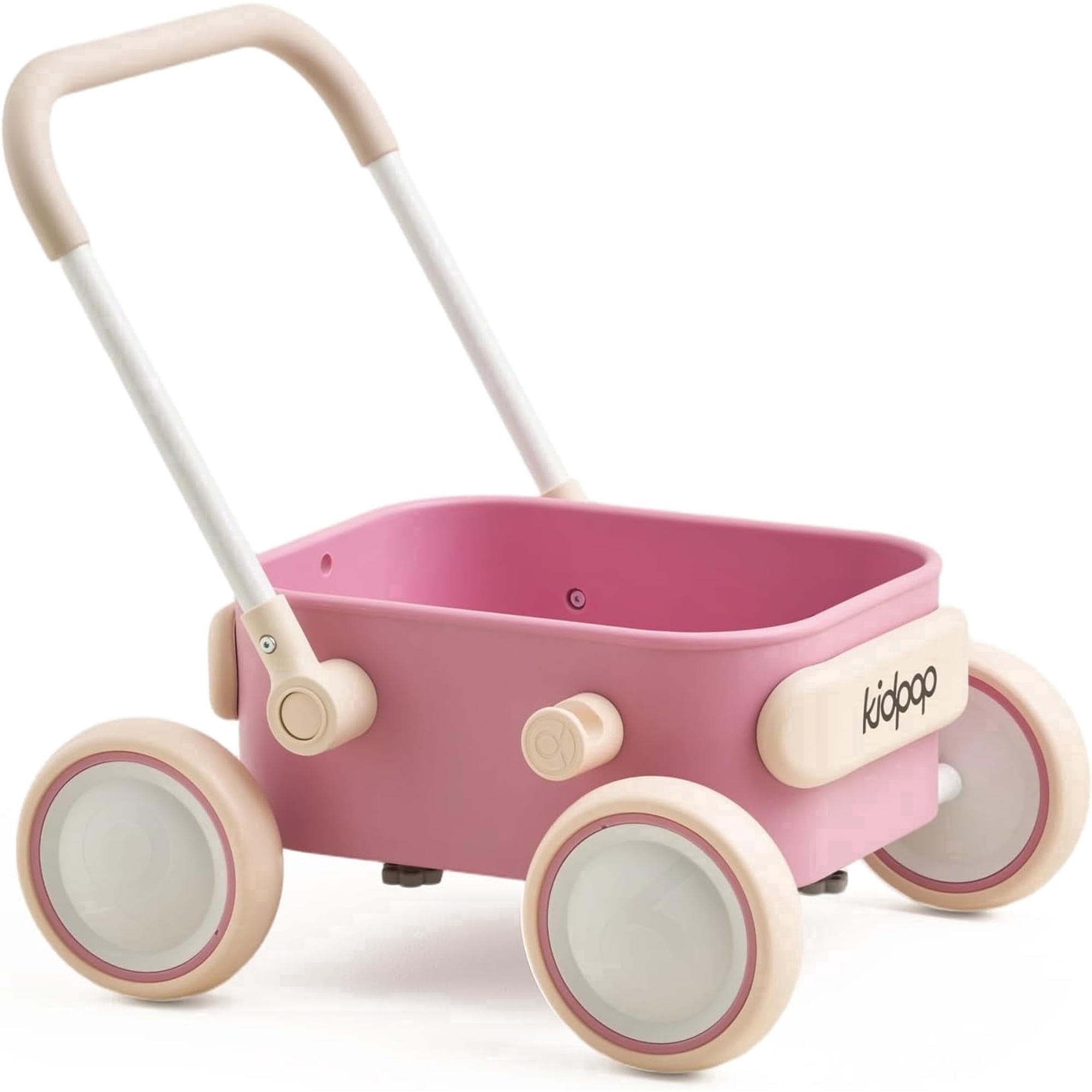 Kidpop Pula First Learner Baby Push Walker and Toddler Wagon with Wheels for Indoor Outdoor, 6 to 12 Months, Pink