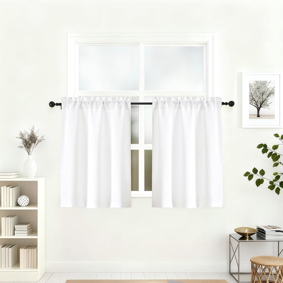 UITBDWR-White Curtains 30 Inch Length 2 Pcs, Airy Privacy Light Filtering Short Kitchen Curtain Tiers, Soft Modern Window Drapes for Cafe Bathroom Cabinet RV Camper Basement, Each Panel 30" W x 30" L