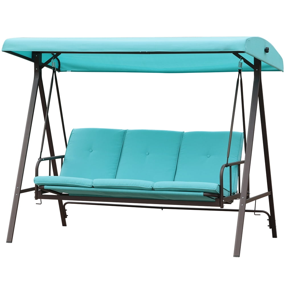 Kepooman 3 Persons Luxury Outdoor Porch Swing Chair, Foldable Hanging Porch Swing Chair Seat for Porch, Patio, Garden, Blue-Green