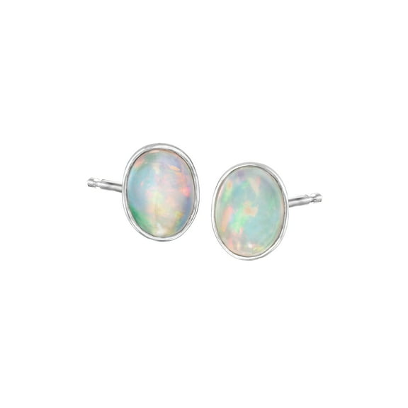 Ross-Simons Bezel-Set Opal Stud Earrings in Sterling Silver, Women's, Adult