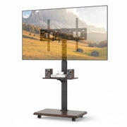 Furnibear Rolling TV Stand Entertainment Center on Wheels Mobile TV Cart for 32 to 75 Inch TVs with Adjustable Storage Shelves, Black