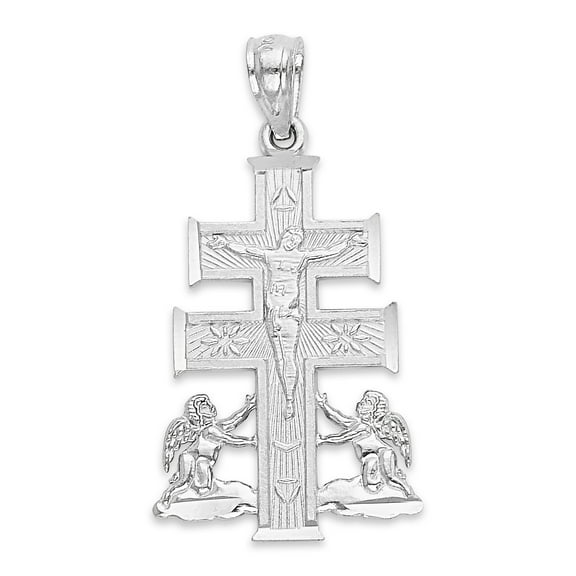 14k Solid White Gold Caravaca Cross Pendant - Crucifix Jewelry Religious Gifts