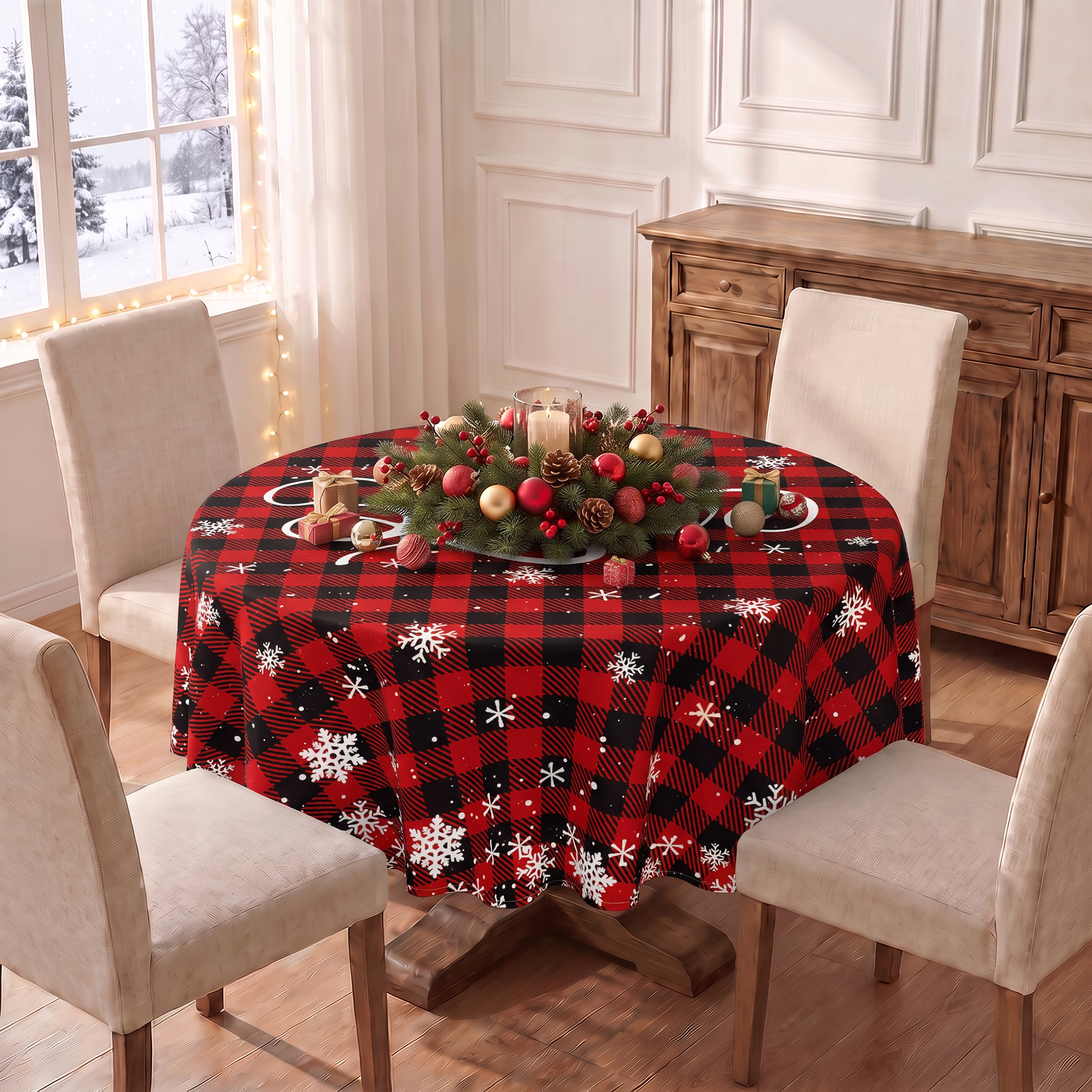 Sm:)e Believe Buffalo Check Plaid Christmas Tablecloth 70 Inch photo 5