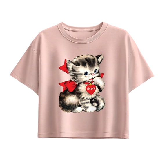Instant Message - Amore Valentines Kitten - Youth Girls Boxy T-Shirt