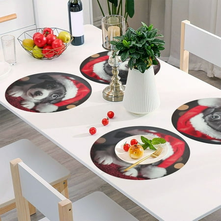 

Round Grid Placemat One Sizex6 Round Placemat PVC Plate Mat，15.4 Inch Non-Slip and Heat Resistant Table Placemat Dining Room Placemat Christmas Cute Grayhound