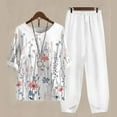thumbnail image 2 of Atogsazn Womens Linen Cotton 2 Piece Outfits Casual Loose Print Blouse Top And Wide-Leg Capris Pants Summer Sets Pink XL, 2 of 3