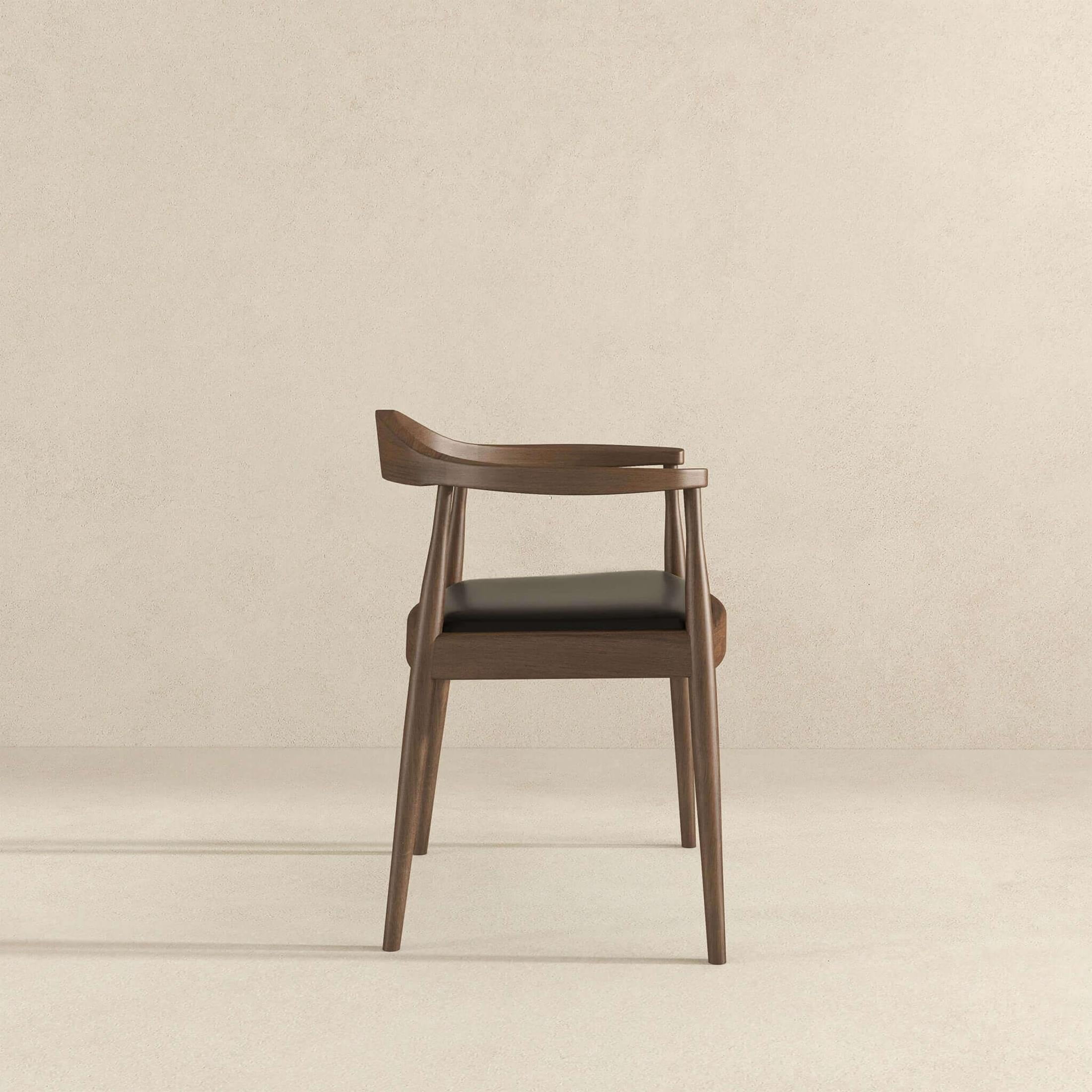 Noble House Trevor Kelly Mid-century Modern Dining Chair, Solid Wood Frame with Leather Upholstery, Black and Brown