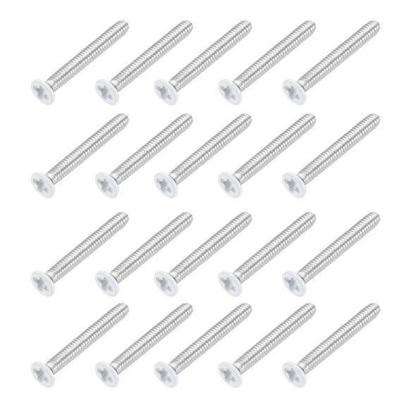 Uxcell M2 x 16mm Flat Countersunk Head Machine Screws 304 Stainless Steel Full Thread Phillips Drive Cross Screw for Furniture Connection Electrical Appliances (White, Pack of 20)