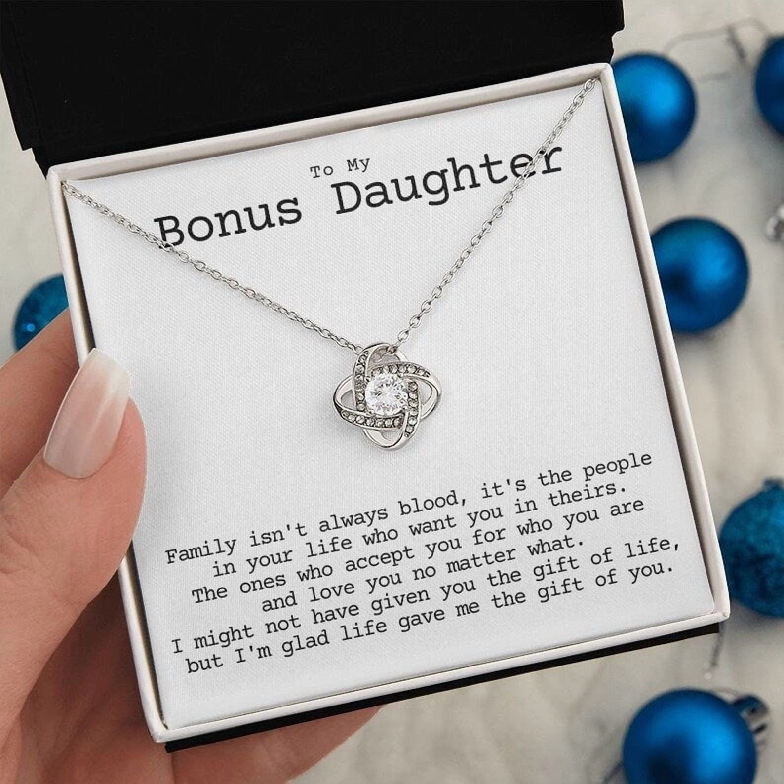 bonus daughter, family isnt always Bonus mom and daughter, White Love Knot Necklace