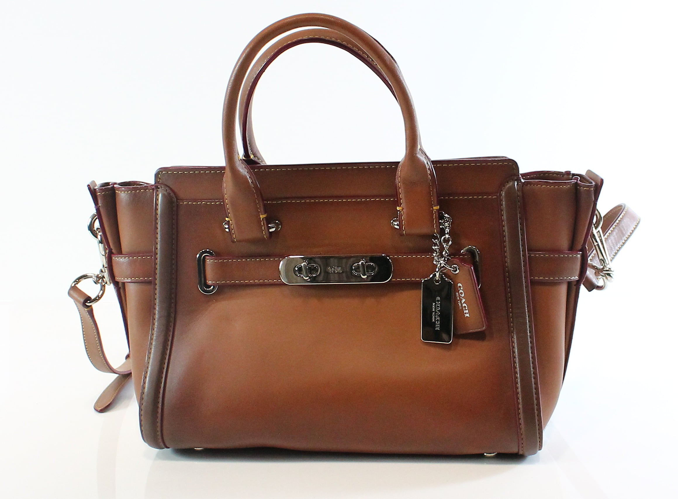 Coach - Coach NEW Brown Burnished Leather Swagger 27 Medium Satchel Bag ...