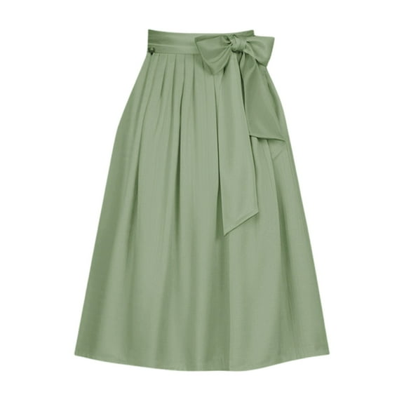 UJNDER Women's Oktoberfest Skirt With Bow Tie Waistband Adjustable Wrap Apron Beer Festival Party Casual Jean Skirt Light Green M